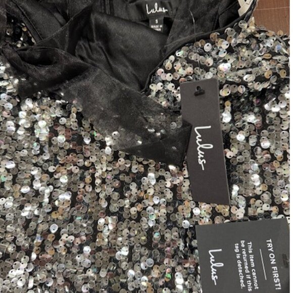 NWT Dazzling Spectacle Black and Silver Sequin Tie-Strap Mini Dress​ - Picture 5 of 8